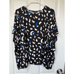 Alfani Blouse Small Women's Black White Blue Art Contemporary Stretch
